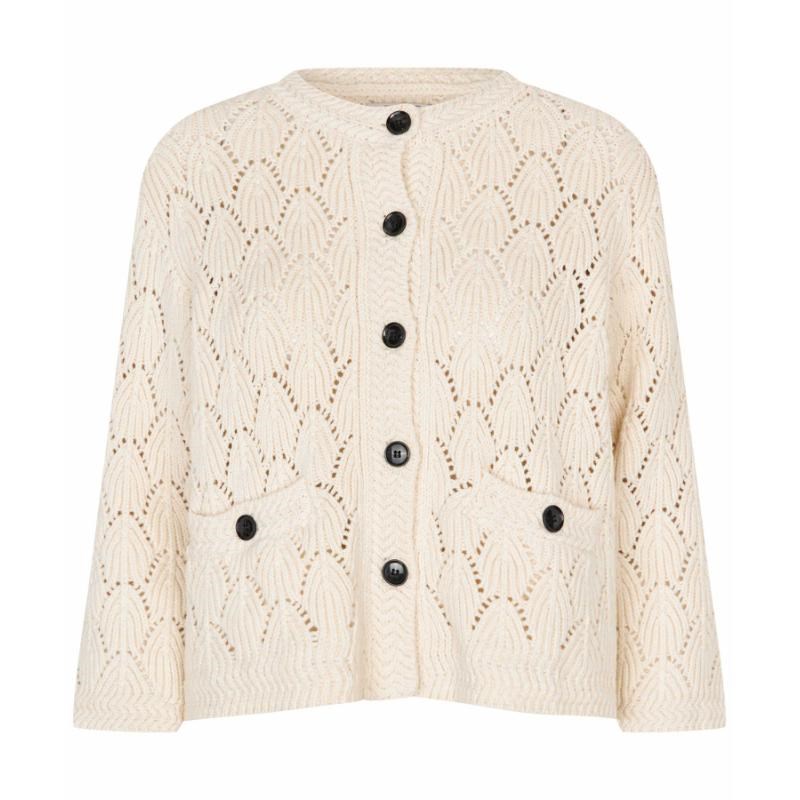 Masai MaLexina Cardigan med Hulmønster, Creme