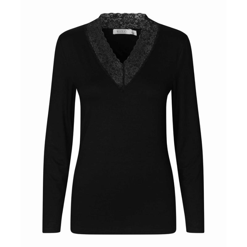 Masai MaDionius Top med lange ærmer og blonde, Sort