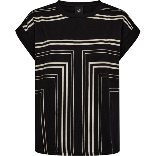 NÜ Daimi T-shirt med Print, Sort/Creme