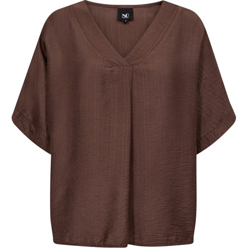 NÜ Cinda Bluse med Kort Ærme, V-hals, Brun