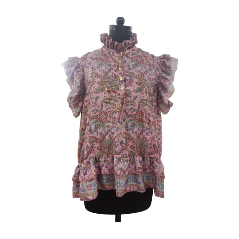 Wilto Fie S/S Bluse med flæse, Rose mix