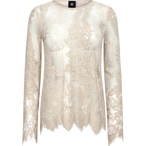 NÜ Charlotte Langærmet Blonde Top, Creme