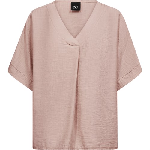 NÜ Cinda Bluse med Kort Ærme, V-hals, Rosa