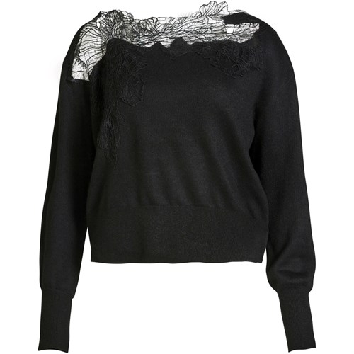 NÜ Bobbi Strik Bluse med Blonde, Sort