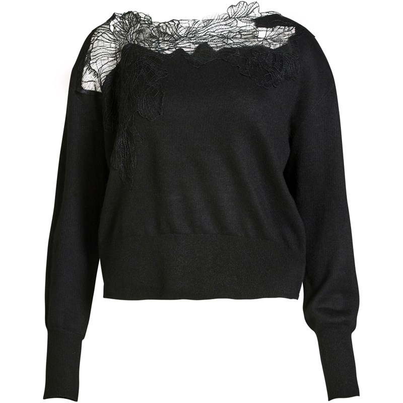 NÜ Bobbi Strik Bluse med Blonde, Sort