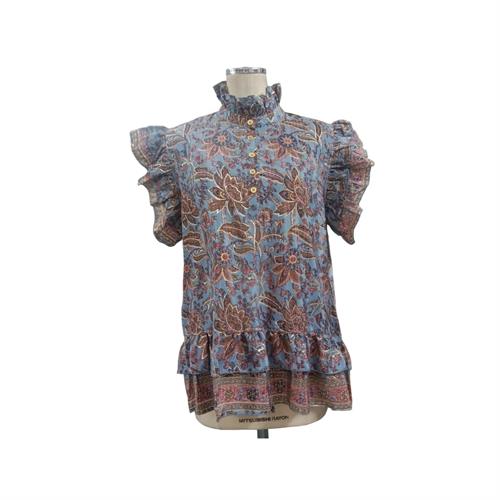Wilto Fie S/S Bluse med flæse, Blå mix
