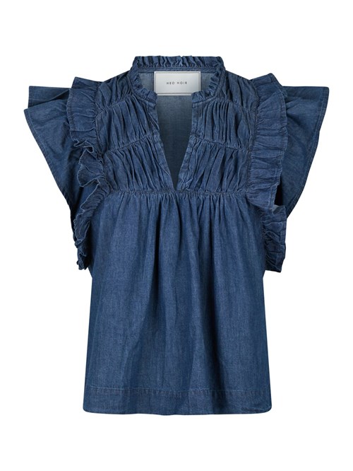 Neo Noir Jayla Top med Flæse, Blød Denim