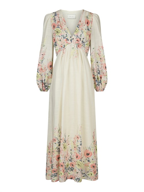 Neo Noir Silfi Flower Print Kjole, Creme