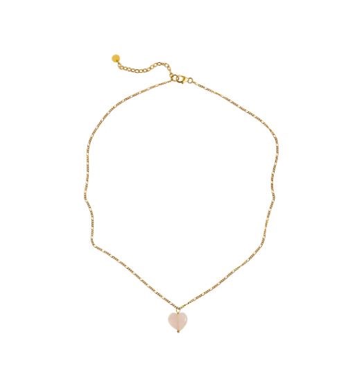 Stine A Amour Halskæde med Hjerte i Rosa Quartz, 46+6 cm, Forgyldt