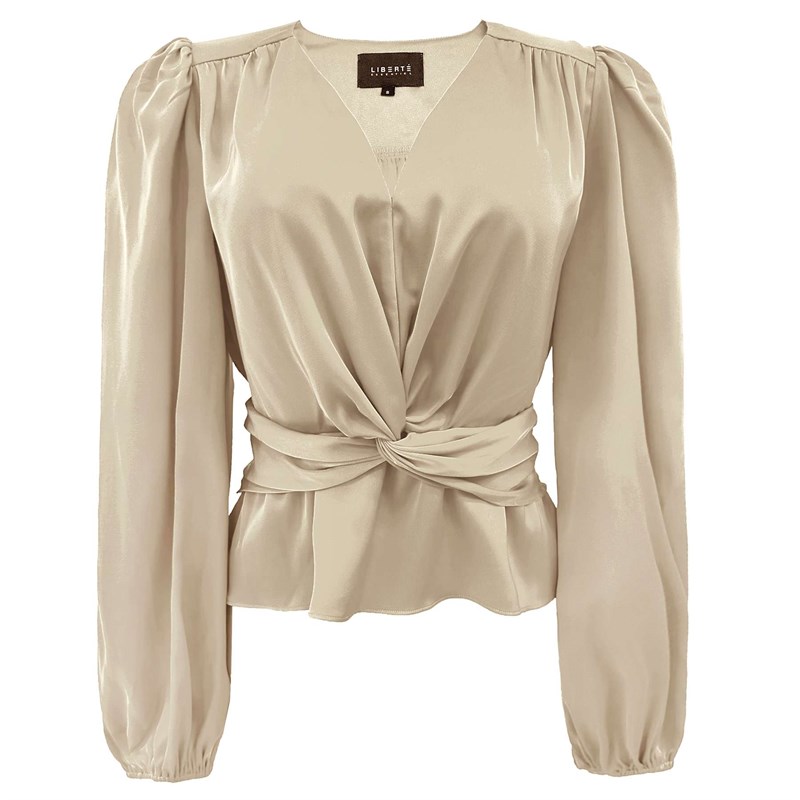 Liberté Tiki Langærmet Twist Bluse, Satin, Champagne