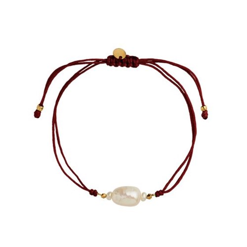 Stine A Baroque Pearl Berrie Armbånd med bordeaux Bånd