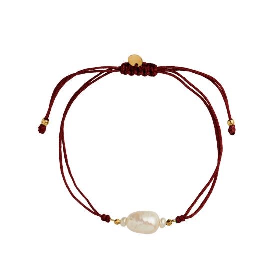 Stine A Baroque Pearl Berrie Armbånd med bordeaux Bånd