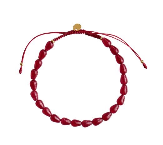 Stine A Love Drop Armbånd med Rød Agat sten, Justerbar, Forgyldt