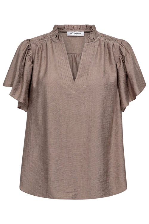 Co'Couture, HeraCC Kortærmet Top med Flæse, Valnød