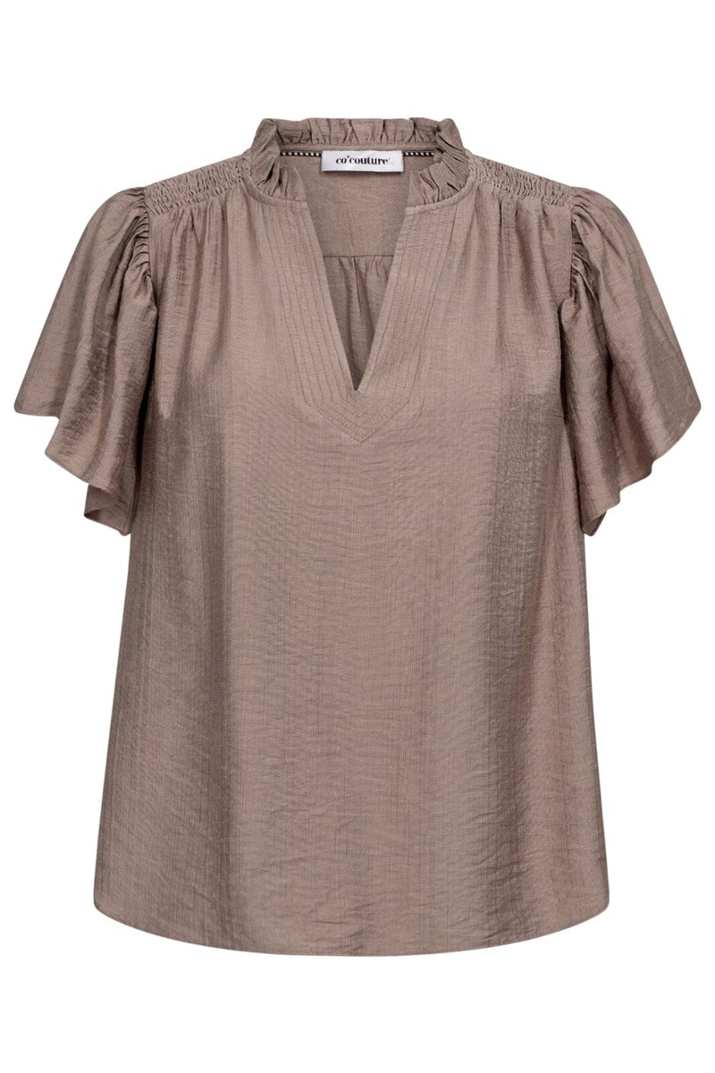 Co\'Couture, HeraCC Kortærmet Top med Flæse, Valnød