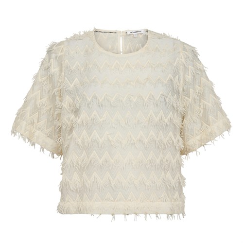 Co'Couture TriangleCC Kortærmet Bluse med fryns, Offwhite