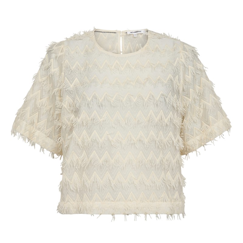 Co\'Couture TriangleCC Kortærmet Bluse med fryns, Offwhite