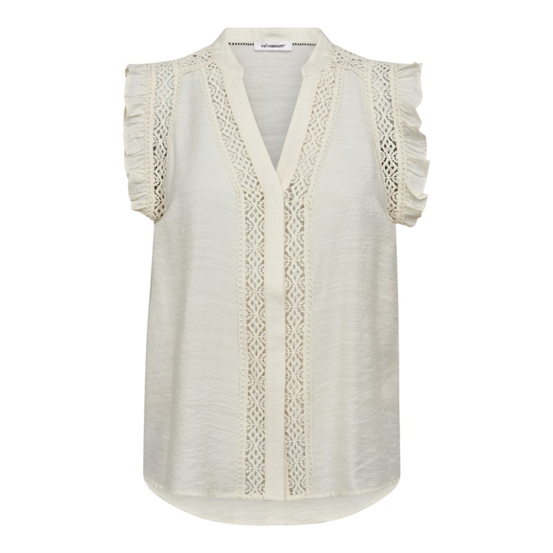 Co\'Couture, CarynCC, Frill Top Creme Hvid