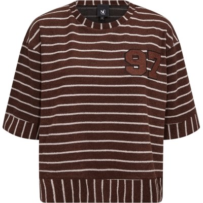 NÜ Asia Bluse med Kort Ærme, Frotté, Brun stribet