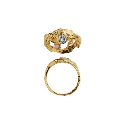 Stine A My Love Rock Ring med Blå Topas, Pink Opal