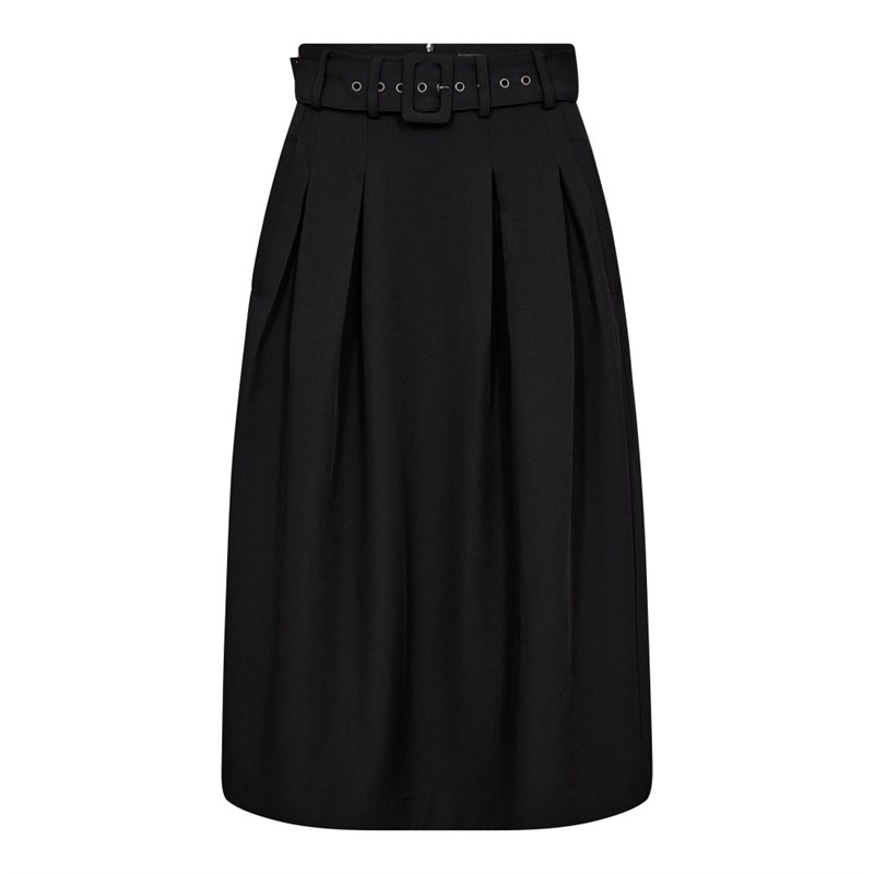 Co\'Couture LunaCC Midi Pleat Nederdel med Bælte, Sort
