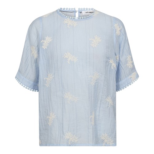 Co'Couture AmeliaCC Bluse med broderi, Kort ærme, Lys Blå