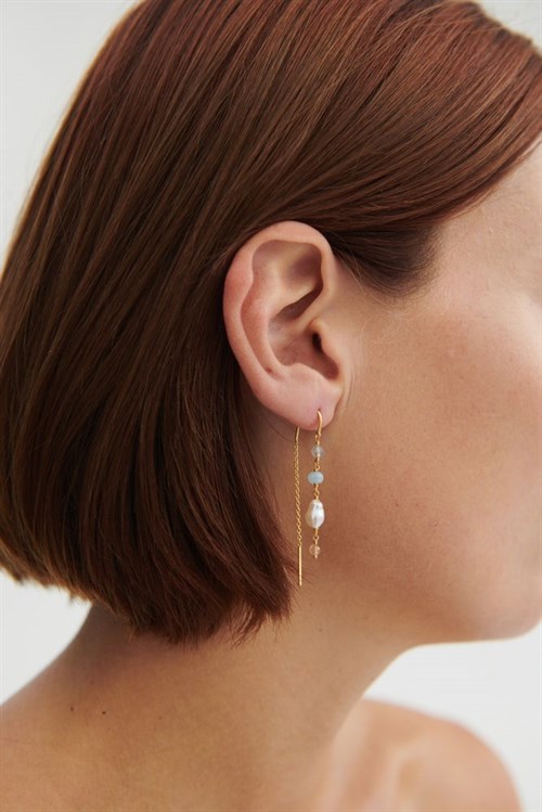 Pernille Corydon Mellow Blue Ørehænger med sten, 55 mm, Forgyldt