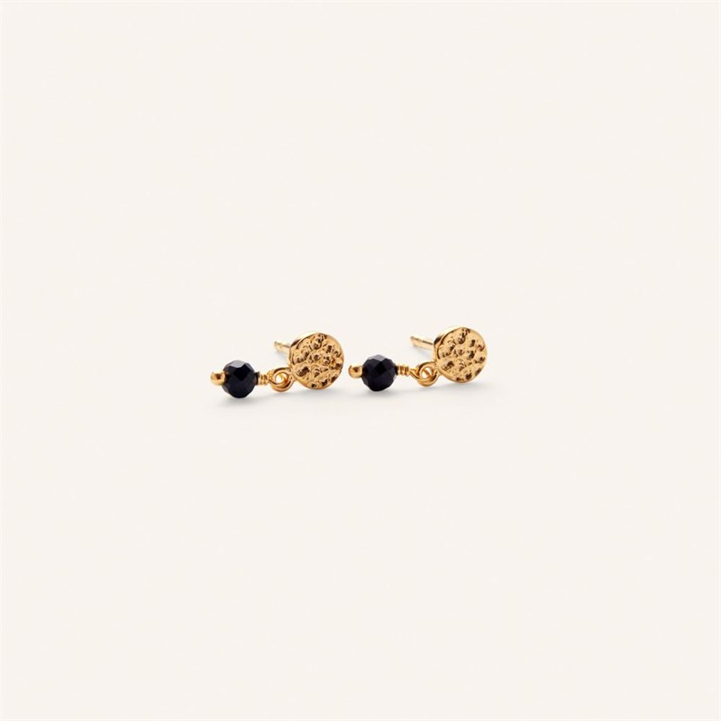 Pernille Corydon Black Nature Øreringe m. Sort Onyx sten, Forgyldt