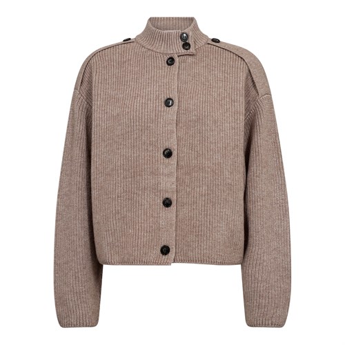 Co'Couture RowCC Utility Strik Cardigan med knap detaljer, Lys Brun