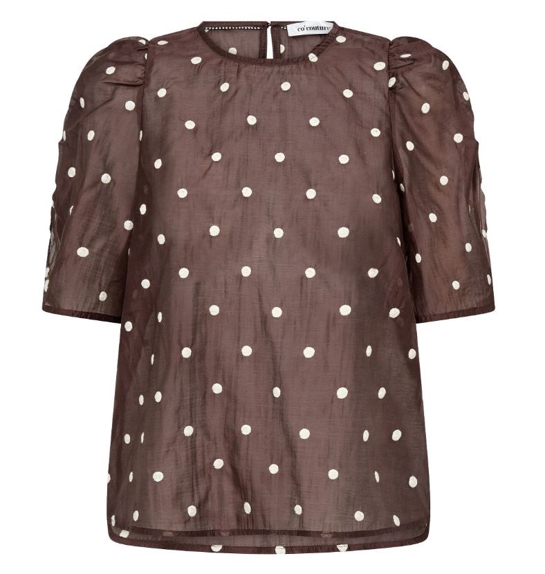 Co\'Couture DitaCC Dot Kortærmet Bluse med prikker, Brun/creme