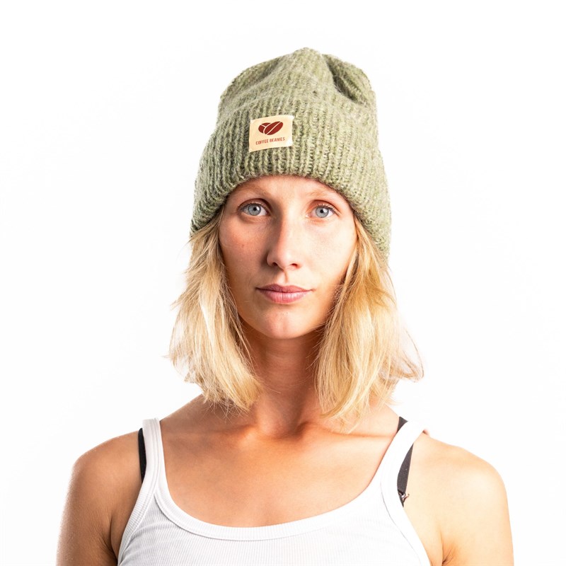 Coffee Beanies Strikhue med uld, Army Grøn