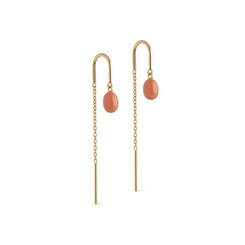 Enamel Eleanor Ørehænger med Kæde, Coral