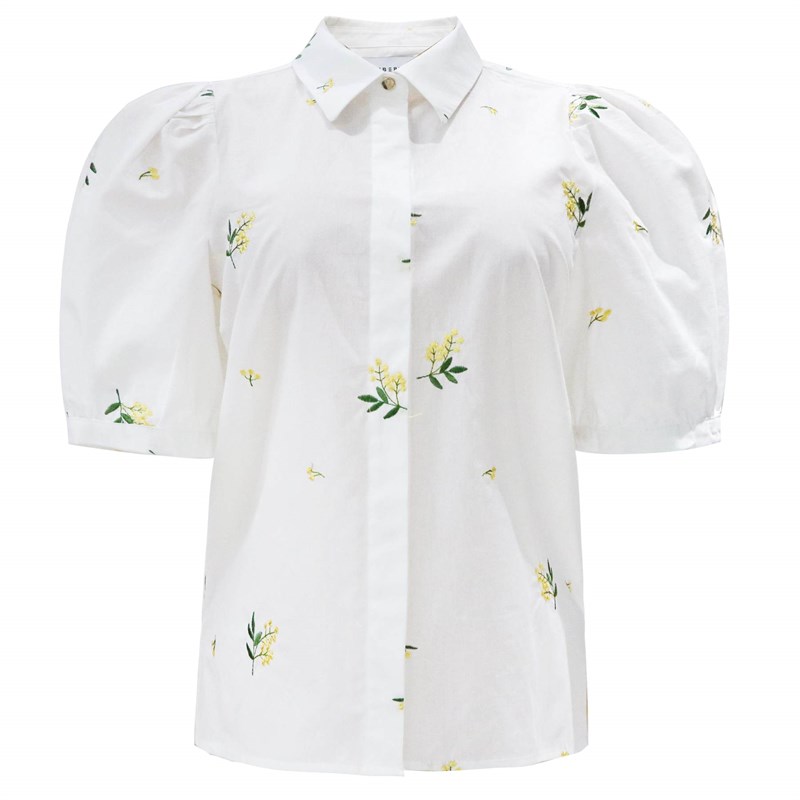 Liberté Flora Kortærmet Skjorte med Gul Blomter broderi