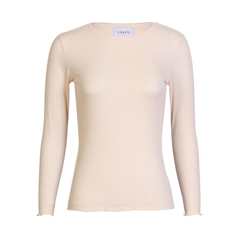 Liberté Natalia Langærmet Rib Bluse, Creme