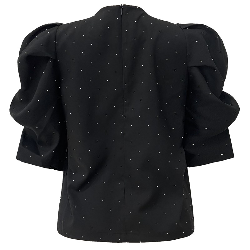 Liberté Winnie Bluse med 3/4 Puf Ærme, Sort med Rhinsten