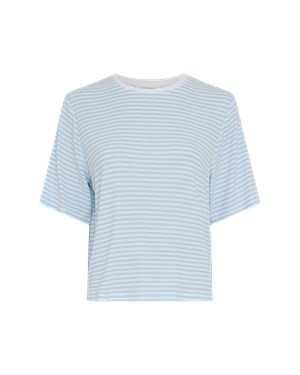 MSCH Jana T-shirt med striber, Rib, Creme/Lyseblå