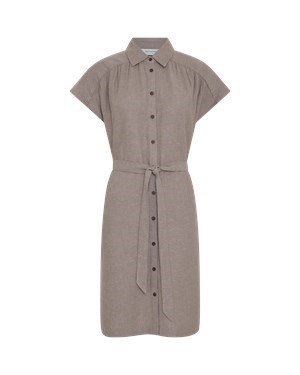 MSCH Viana Ginia Skjortekjole med kort ærme, Hør, Brunlig