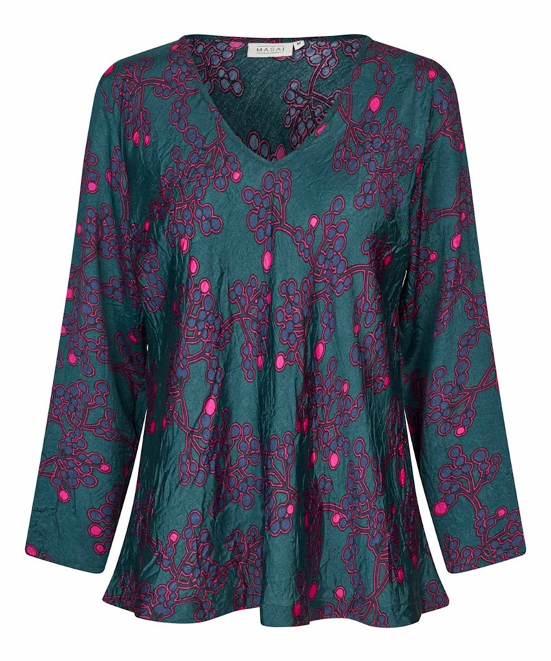 Masai MaKala Bias Regular Bluse med Print, Petroleum