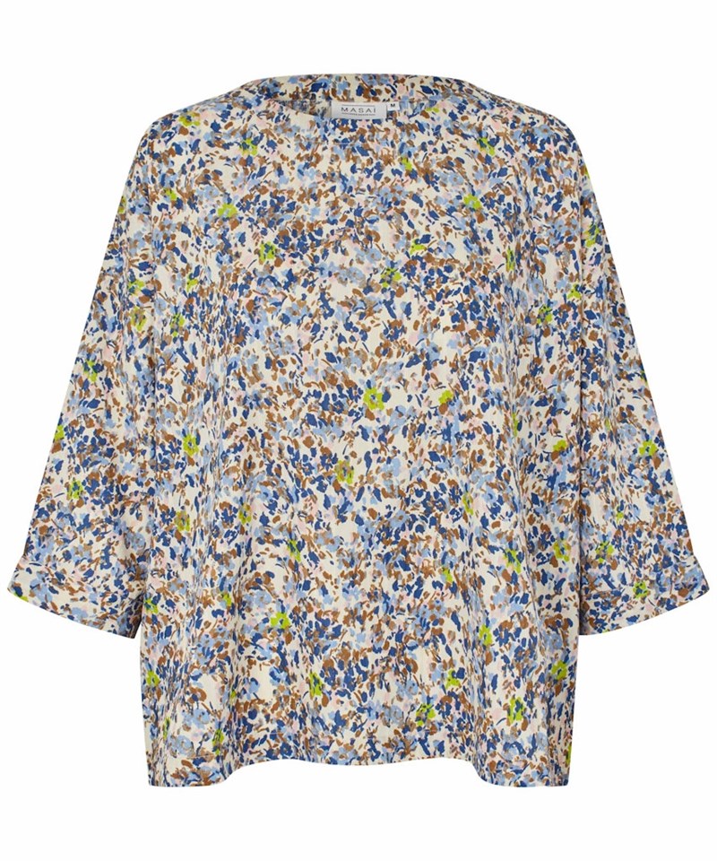 Masai MaBecca Bluse 3/4 Ærme, Oversize, Småblomstret
