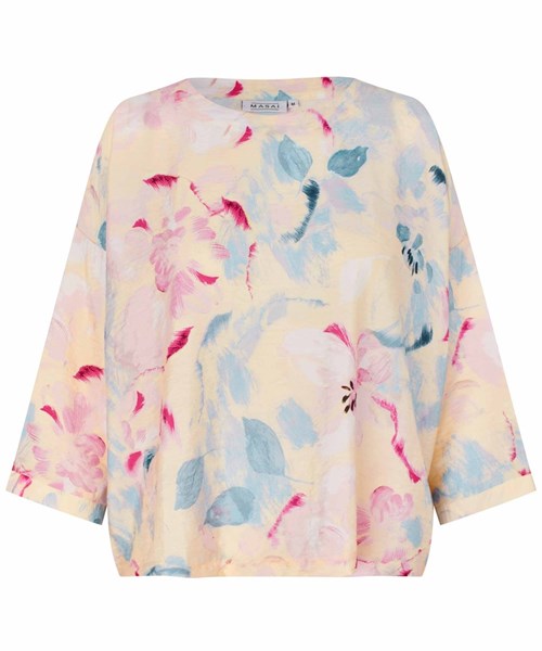 Masai MaBecca Bluse 3/4 Ærme, Oversize, Småblomstret med rosa, Viskose