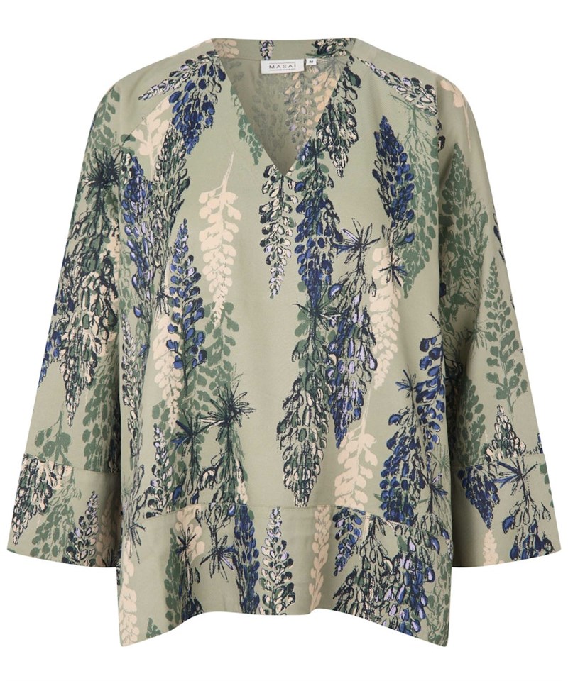 Masai MaBenika Bluse med 3/4 Ærme, V-hals, Oversize