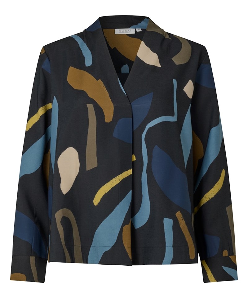 Masai MaDelvion Bluse med print, A-shape, Sort 