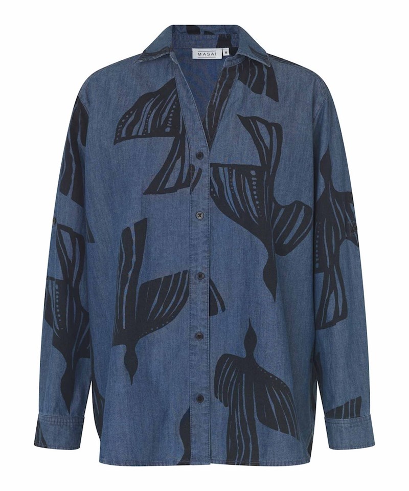 Masai MaIreba Skjorte med Print, Oversize, Denim