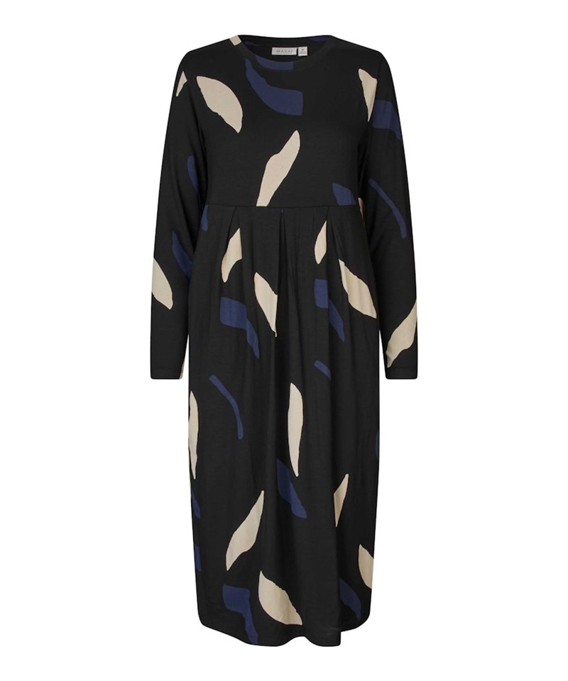 Masai MaNamo FSC Tulipan Kjole, Jersey, Shaped, Sort med Print