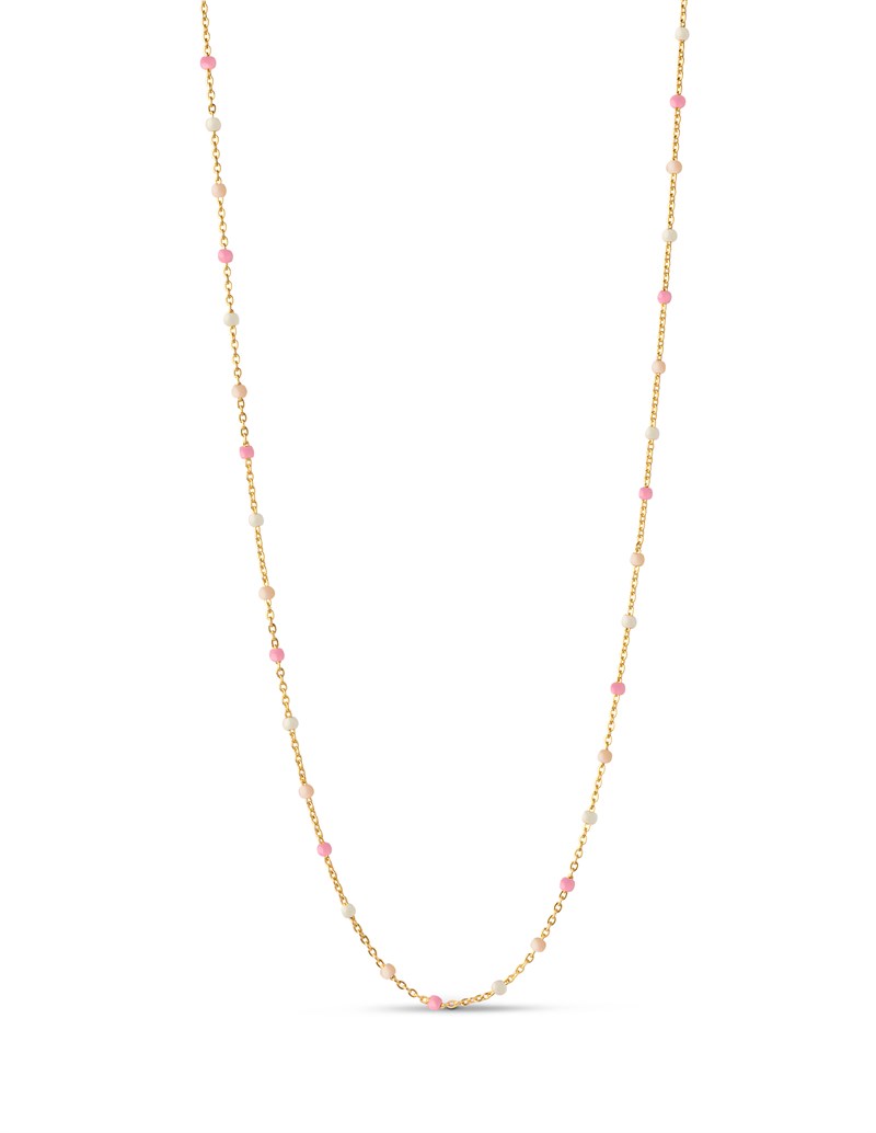 Enamel Lola Halskæde, Tropical, lyserød + hvid emalje, 38+2+2cm