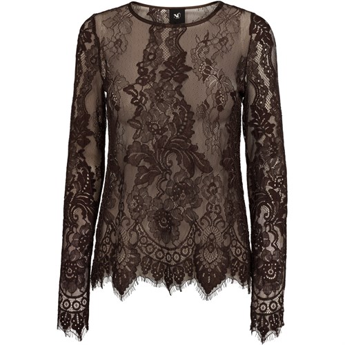NÜ Charlotte Langærmet Blonde Top, Mørkebrun