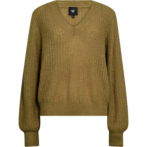 NÜ Evangeline Strik Bluse med V-hals, Mosgrøn