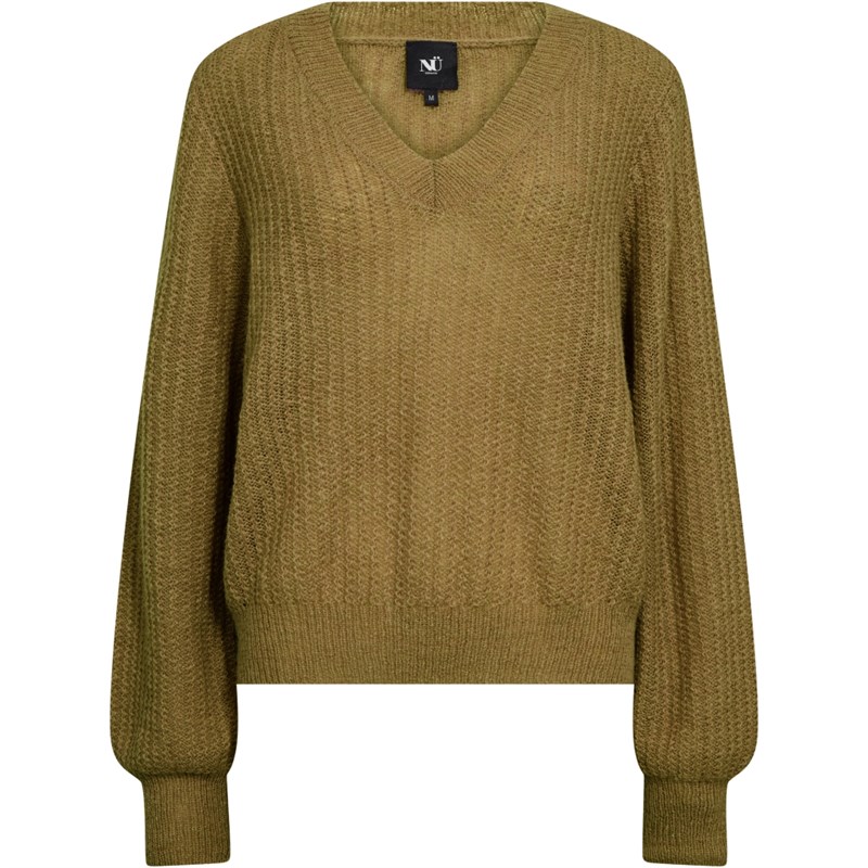 NÜ Evangeline Strik Bluse med V-hals, Mosgrøn