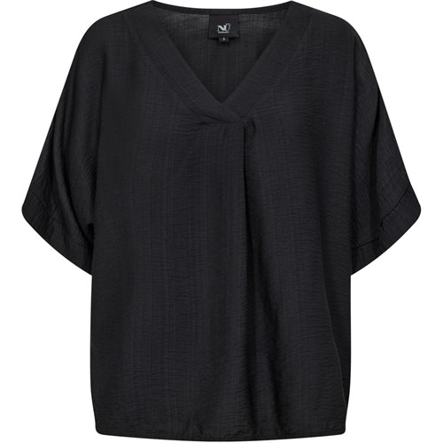 NÜ Cinda Bluse med Kort Ærme, V-hals, Viskose, Sort