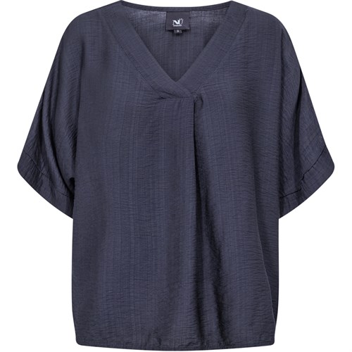 NÜ Cinda Bluse med Kort Ærme, V-hals, Viskose, Mørkeblå